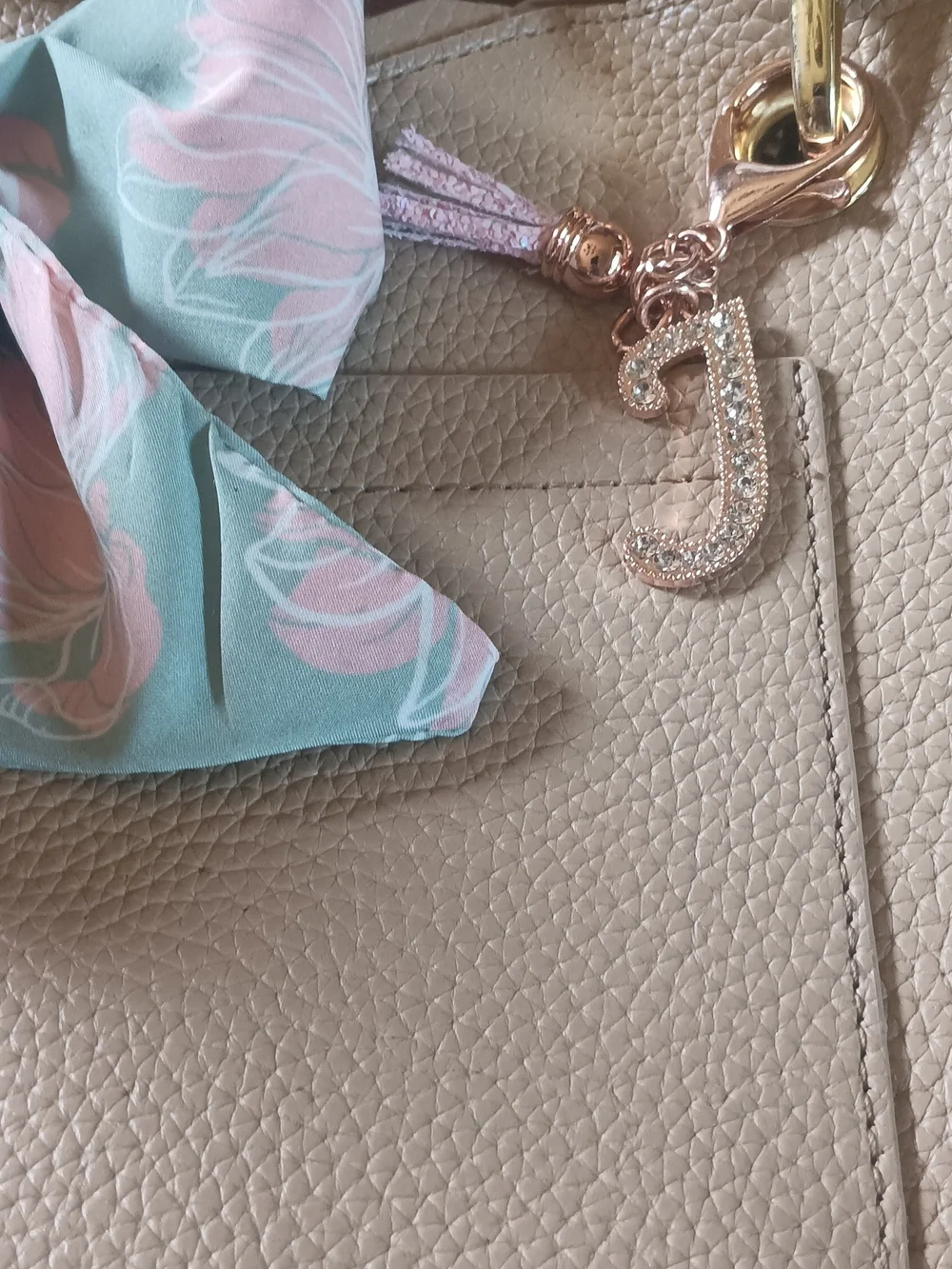 Steve Madden Cream Pebbled Satchel with Light Blue Scarf and Gold Hardware